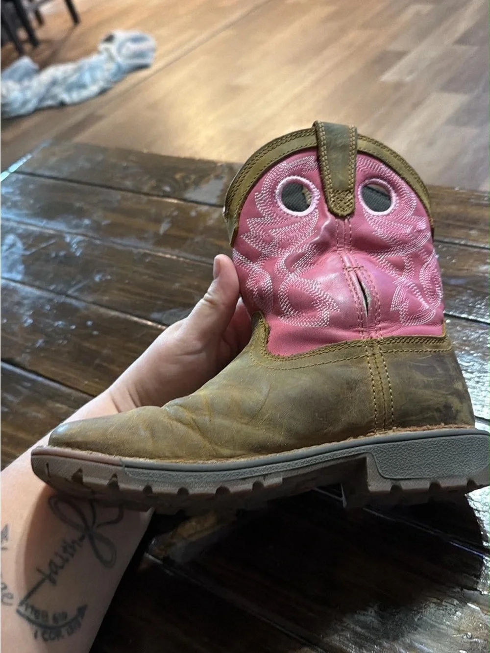 Kids Brown & Pink Western Pull-On Boots